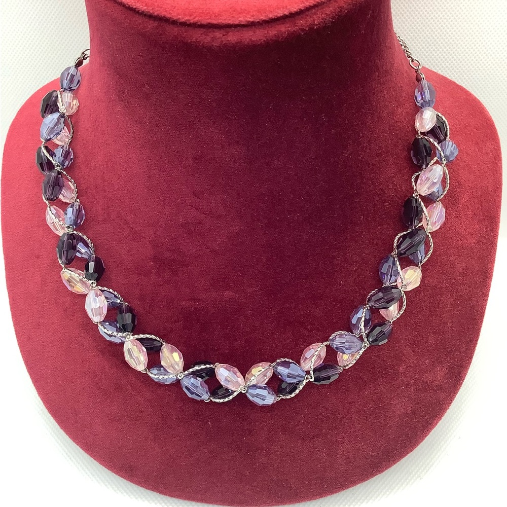 Vintage M&S Faceted Crystal Glass Twisted Bead Necklace - Marks and Spenser